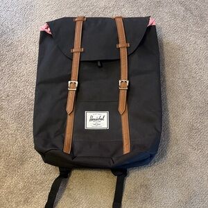 Black Canvas Backpack with Brown Straps